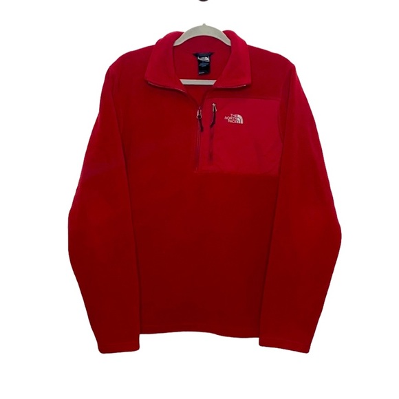 The North Face Men's Red Quarter-Zip Fleece Pullover Sweater Casual size Medium
